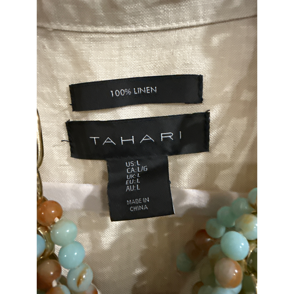 Tahari Women Beige Linen Sleeveless Button-Front Dress in Cream - Picture 2 of 5